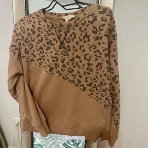 Hippie Rose Brown Crew Neck Sweater with Leopard Print